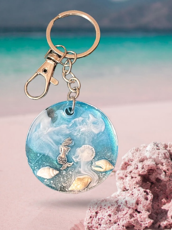 Handmade Other - Handmade Ocean Mermaid Acrylic Keychain with Shell Accents 2"